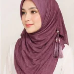 Premium Dusty Mauve Tassel Soft Shimmer Hijab