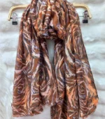 Premium Coffee Brown Abstract Marble Printed Silk-Finish Hijab - Image 2