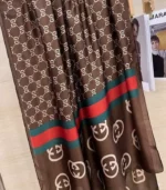 Premium Coffee Brown Monogram Printed Silk-Finish Hijab - Image 2