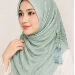 Premium Mint Sage Tassel Soft Shimmer Hijab