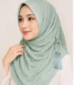 Premium Mint Sage Tassel Soft Shimmer Hijab