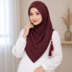 Premium Wine Maroon Tassel Soft Shimmer Hijab