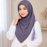 Premium Lavender Grey Tassel Soft Shimmer Hijab