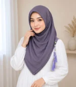 Premium Lavender Grey Tassel Soft Shimmer Hijab