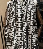 Premium Black & Silver Geometric Printed Silk-Finish Square Hijab - Image 2