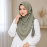 Premium Sage Olive Tassel Soft Shimmer Hijab