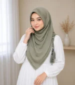 Premium Sage Olive Tassel Soft Shimmer Hijab