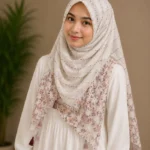 Premium Ivory Floral Printed Silk-Finish Hijab