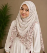Premium Ivory Floral Printed Silk-Finish Hijab
