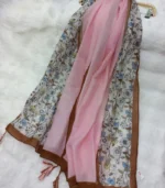 Premium Pink Floral Border Silk-Finish Hijab - Image 2