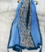 Premium Sky Blue Floral Printed Silk-Finish Hijab - Image 2