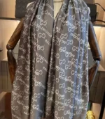 Premium Grey Monogram Printed Silk-Finish Hijab - Image 2
