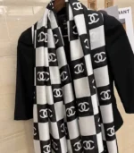 Premium Monogram Printed Silk-Finish Hijab (Black & White) - Image 2