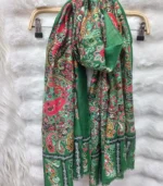 Premium Forest Green Paisley Floral Printed Silk-Finish Hijab - Image 2