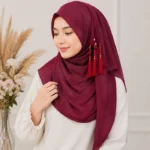 Premium Wine Maroon Tassel Soft Shimmer Hijab