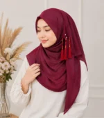 Premium Wine Maroon Tassel Soft Shimmer Hijab