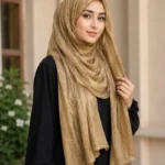 Premium Olive Gold Soft Crinkle Shimmer Hijab