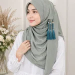 Premium Sage Green Tassel Soft Shimmer Hijab