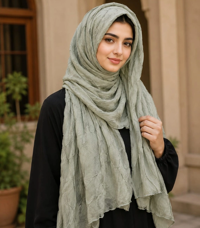 Untitled design (41) Premium Sage Green Soft Crinkle Hijab - Image 1