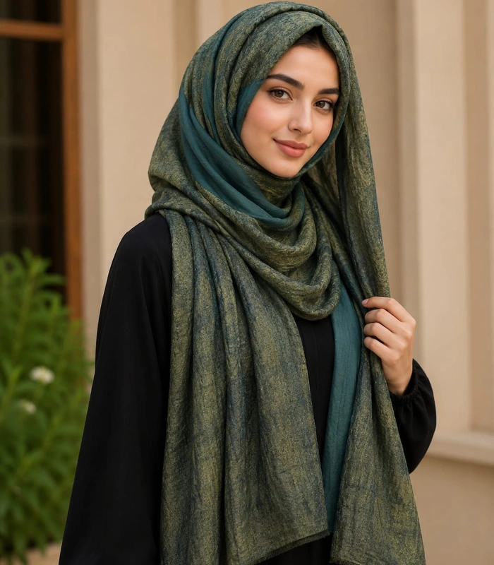 Untitled design (42) Premium Forest Olive Dual-Tone Soft Crinkle Hijab - Image 1