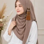 Premium Taupe Brown Tassel Soft Shimmer Hijab