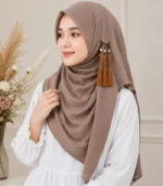 Premium Taupe Brown Tassel Soft Shimmer Hijab