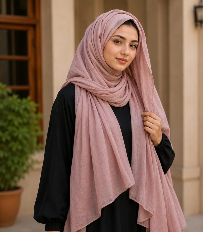 Untitled design (50) Premium Dusty Rose Soft Crinkle Hijab - Image 1