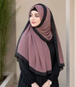 Premium Dusty Mauve Black Speckled Border Soft Crinkle Hijab