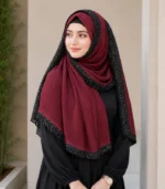 Premium Wine Maroon Black Speckled Border Soft Crinkle Hijab