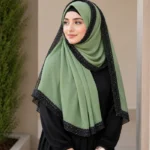 Premium Sage Green Black Speckled Border Soft Crinkle Hijab