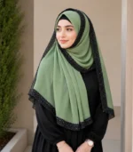 Premium Sage Green Black Speckled Border Soft Crinkle Hijab