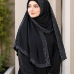 Premium Black Black Speckled Border Soft Crinkle Hijab
