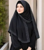 Premium Black Black Speckled Border Soft Crinkle Hijab