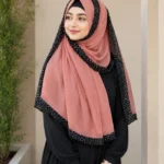 Premium Dusty Rose Black Speckled Border Soft Crinkle Hijab