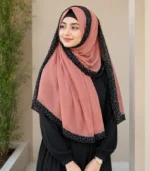 Premium Dusty Rose Black Speckled Border Soft Crinkle Hijab