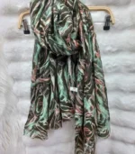 Premium Forest Green Abstract Marble Printed Silk-Finish Hijab - Image 2