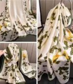 Premium White Floral Printed Silk-Finish Square Hijab - Image 2