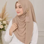Premium Nude Beige Tassel Soft Shimmer Hijab