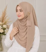 Premium Nude Beige Tassel Soft Shimmer Hijab