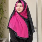 Premium Fuchsia Pink Black Speckled Border Soft Crinkle Hijab