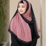 Premium Dusty Pink Black Speckled Border Soft Crinkle Hijab