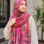 Premium Fuchsia Pink Paisley & Floral Printed Silk-Finish Hijab