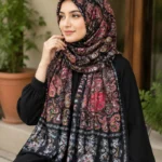 Premium Black Multicolor Paisley Floral Printed Silk-Finish Hijab