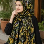 Premium Black-Olive Abstract Marble Printed Silk-Finish Hijab