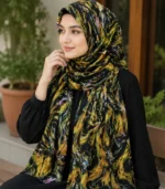 Premium Black-Olive Abstract Marble Printed Silk-Finish Hijab