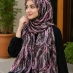 Premium Purple-Black Abstract Marble Printed Silk-Finish Hijab
