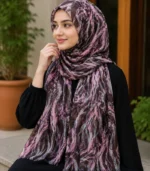 Premium Purple-Black Abstract Marble Printed Silk-Finish Hijab