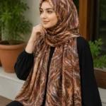 Premium Coffee Brown Abstract Marble Printed Silk-Finish Hijab
