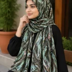 Premium Forest Green Abstract Marble Printed Silk-Finish Hijab