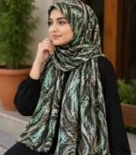 Premium Forest Green Abstract Marble Printed Silk-Finish Hijab